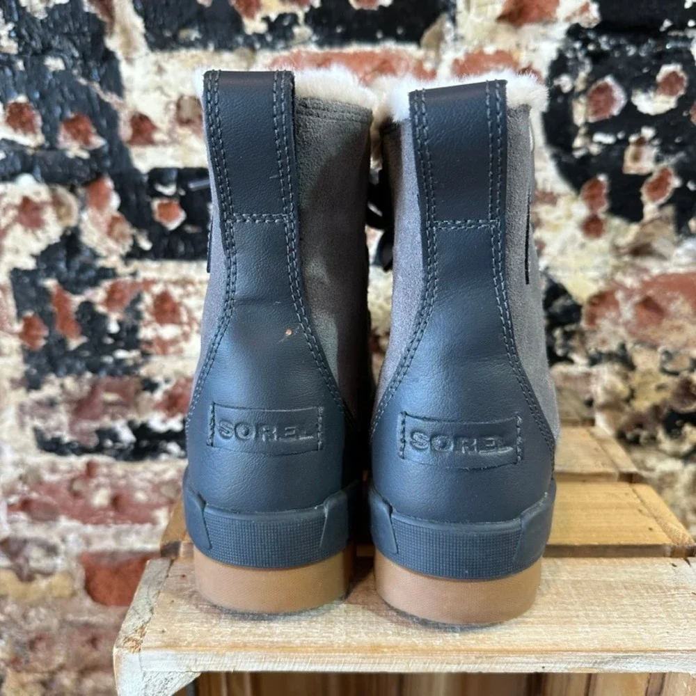 Sorel Explorer Joan Waterproof Boots Quarry Grey Faux Fur NL3425-052 Womens 6
